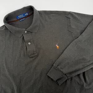 Polo Ralph Lauren XLT Charcoal Gray Long Sleeve Cotton Collared Polo Shirt
